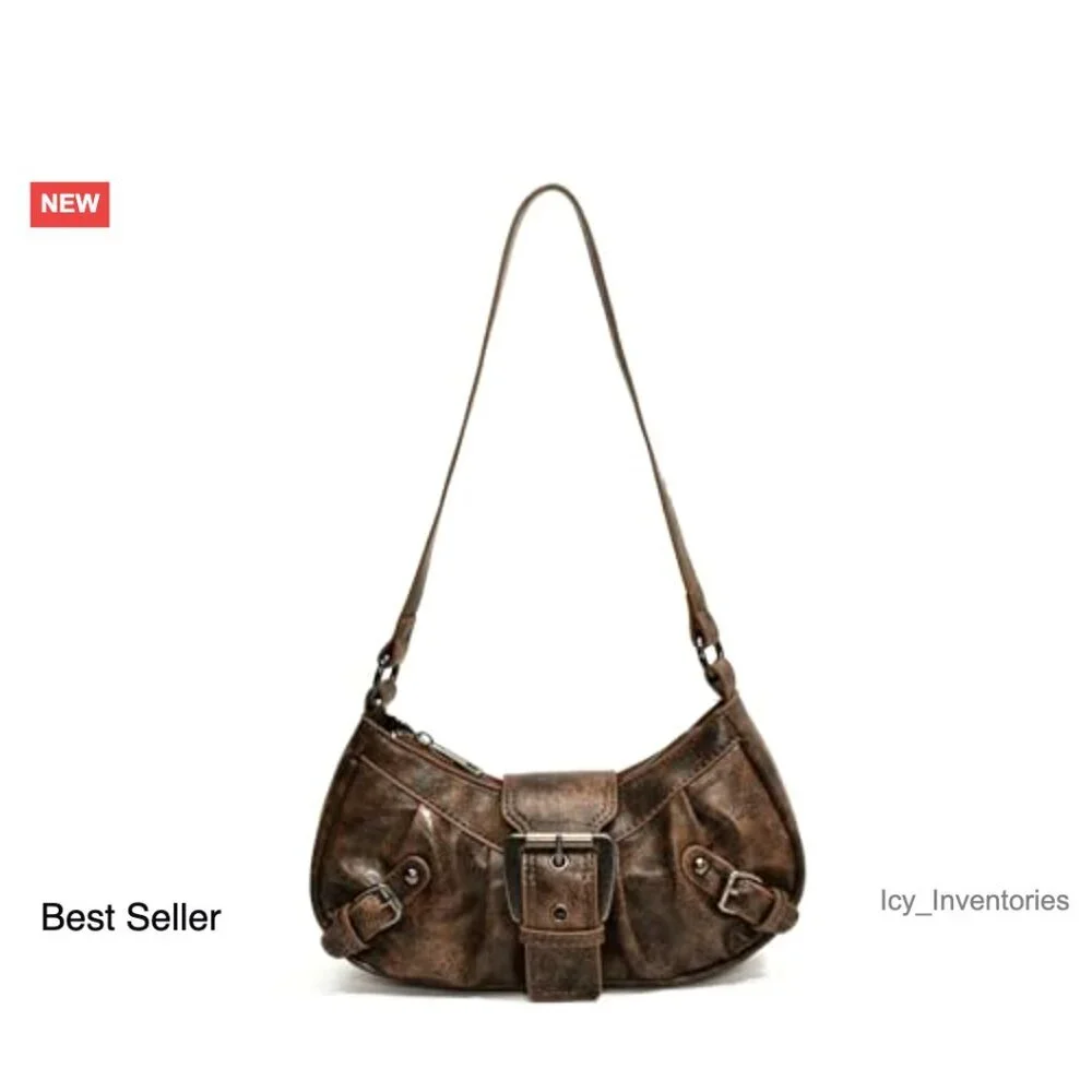 Vintage Y2K Hobo Shoulder Bag with Buckle and Coin Purse